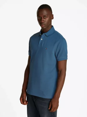 Polo Manches Courtes Regular Slim Pique Uni Bleu Moyen