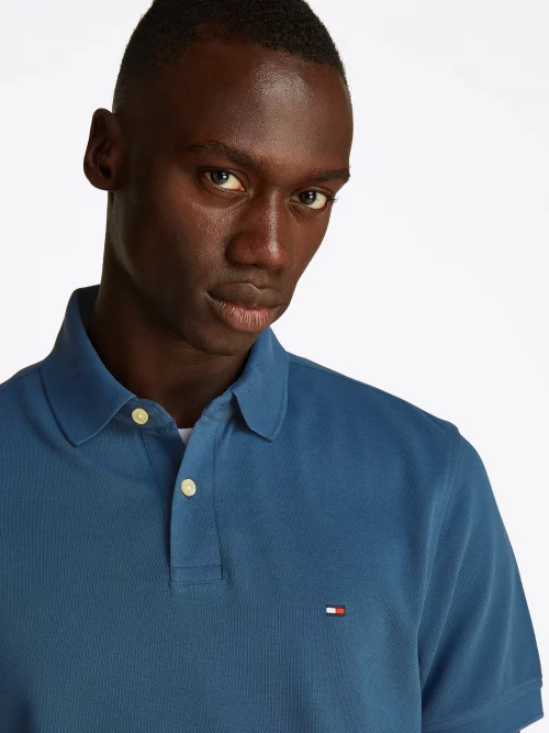 Polo Manches Courtes Regular Slim Pique Uni Bleu Moyen – Image 3