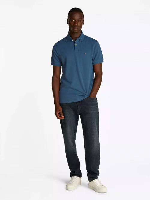 Polo Manches Courtes Regular Slim Pique Uni Bleu Moyen – Image 4