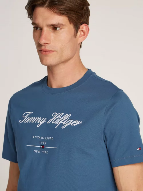 T-shirt Manches Courtes Broderie Italique Bleu Moyen – Image 3