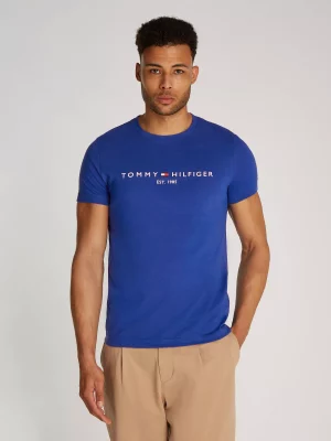 T-shirt Manches Courtes Broderie Tommy Bleu Moyen