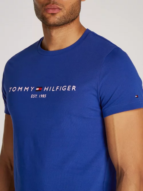 T-shirt Manches Courtes Broderie Tommy Bleu Moyen – Image 3