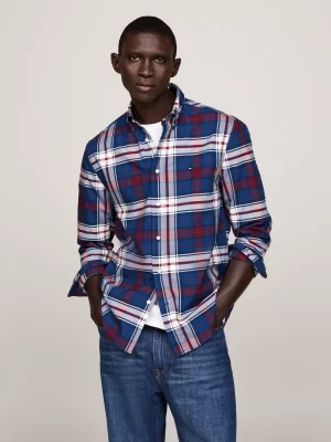 Chemise Manches Longues Sport Oxford Carreau Bleu Moyen