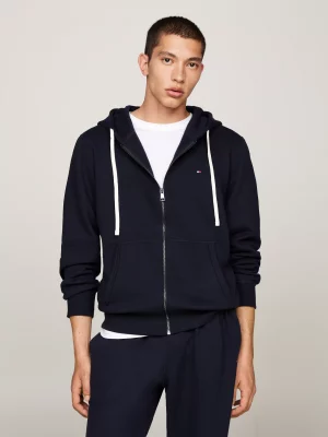Gilet Manches Longues Molleton Zip Capuche Bleu Fonce