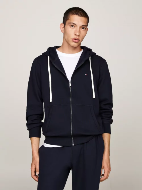 Gilet Manches Longues Molleton Zip Capuche Bleu Fonce