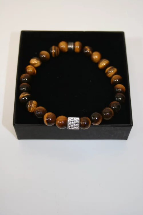 Accessoire Bracelet Pierre Oeil Tigre Beige Moyen – Image 2