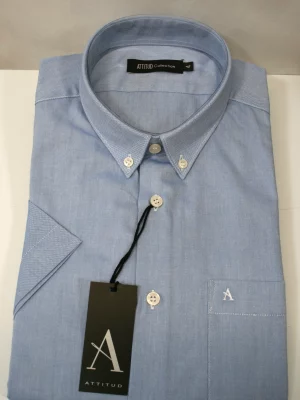 Chemise Manches Courtes Sport Oxford Uni Modern-3 Bleu Clair