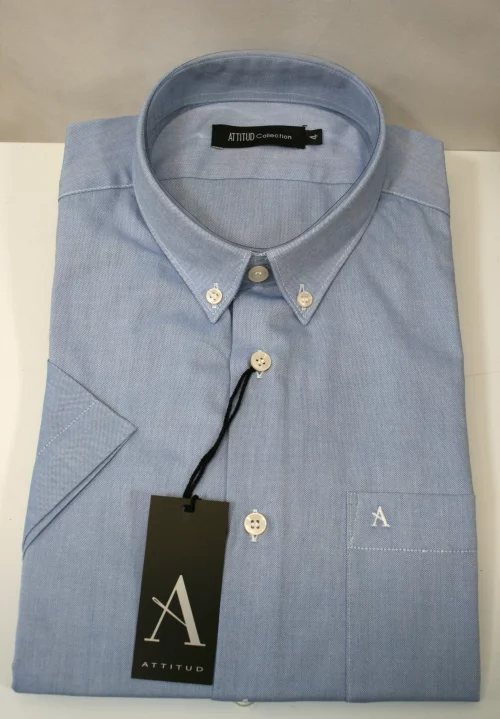 Chemise Manches Courtes Sport Oxford Uni Modern-3 Bleu Clair