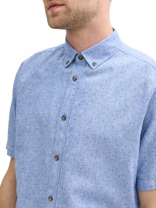 Chemise Manches Courtes Sport Lin Coton Allover Bleu Clair – Image 2