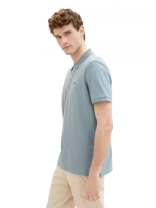 Polo Manches Courtes Pique Uni Bleu Moyen – Image 2