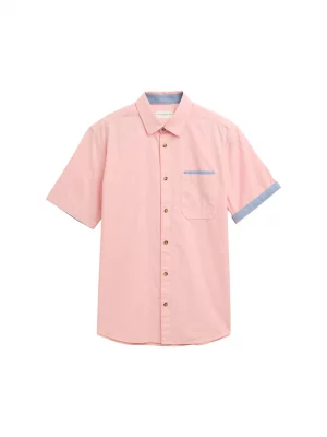 Chemise Manches Courtes Sport Popeline Poche Contraste Orange Moyen