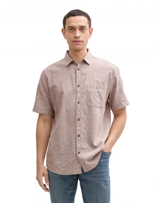Chemise Manches Courtes Sport Lin Coton Uni Beige Clair