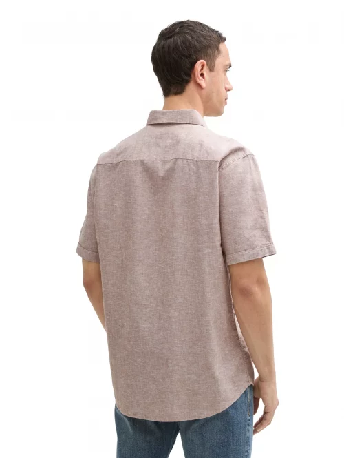 Chemise Manches Courtes Sport Lin Coton Uni Beige Clair – Image 2