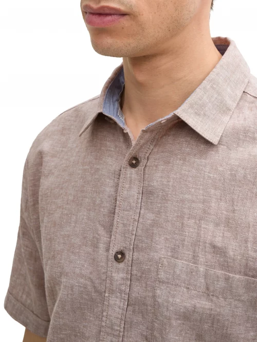 Chemise Manches Courtes Sport Lin Coton Uni Beige Clair – Image 3