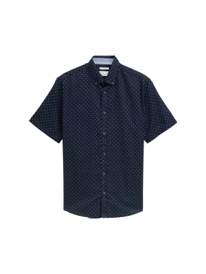 Chemise Manches Courtes Sport Lin Coton Allover Bleu Fonce