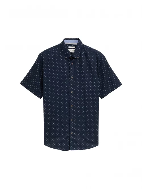 Chemise Manches Courtes Sport Lin Coton Allover Bleu Fonce