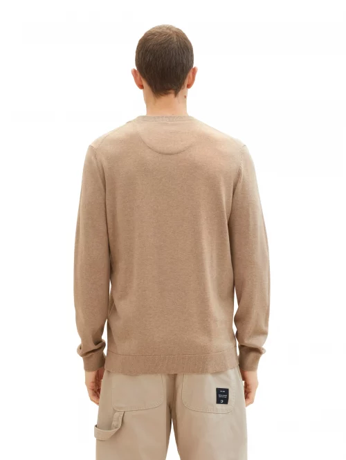 Pull Col Rond Coton Uni Beige Moyen – Image 2