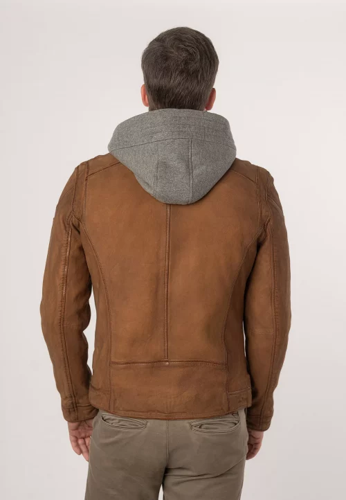 Cuir Blouson Agneau Capuche Molleon Amovible Beige Moyen – Image 2