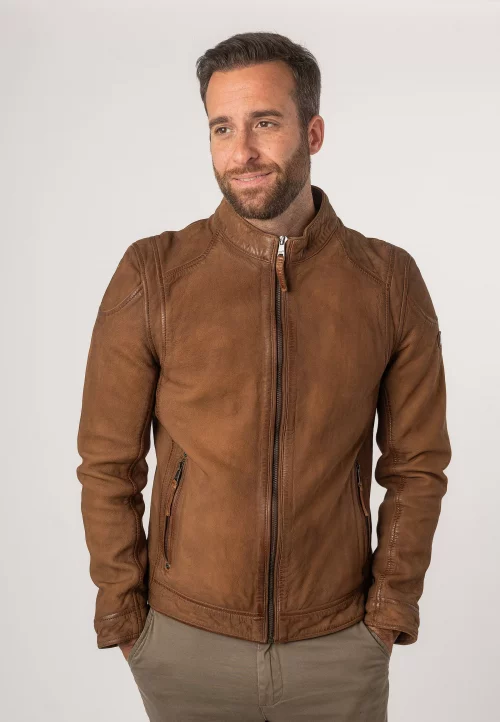 Cuir Blouson Agneau Capuche Molleon Amovible Beige Moyen – Image 4