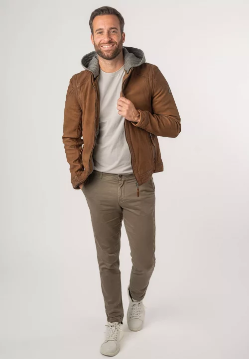 Cuir Blouson Agneau Capuche Molleon Amovible Beige Moyen – Image 5