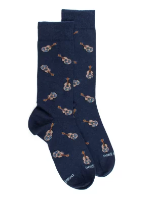 Accessoire Chaussettes Fantaisie Guitare Bleu Fonce