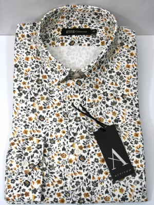 Chemise Manches Longues Ville Fleurs Jaunes Modern-2 Jaune Moyen