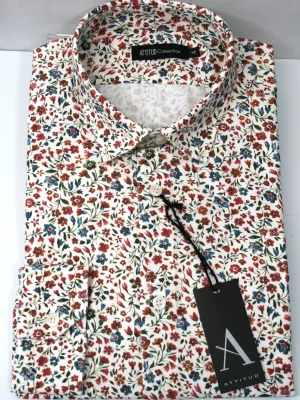 Chemise Manches Longues Ville Fleurs Rouges Modern-2 Rouge Moyen