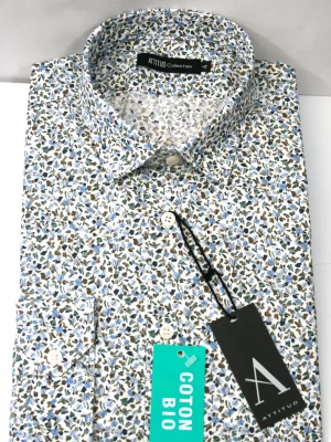 Chemise Manches Longues Ville Feuilles Modern-2 Bleu Moyen