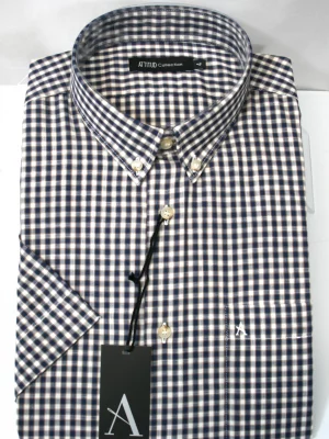 Chemise Manches Courtes Sport Carreaux Modern-3 Bleu Fonce