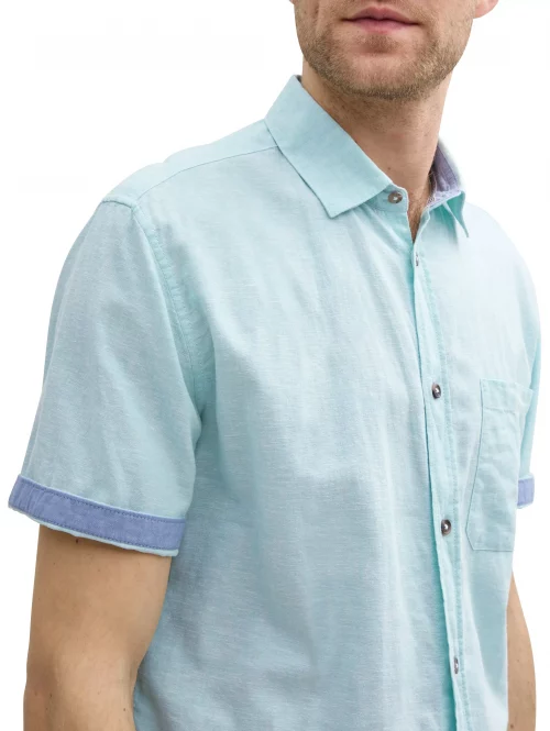 Chemise Manches Courtes Sport Lin Coton Uni Vert Clair – Image 2