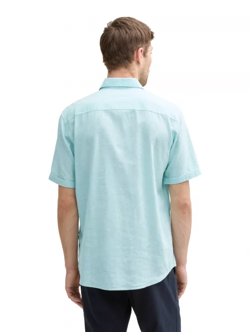 Chemise Manches Courtes Sport Lin Coton Uni Vert Clair – Image 3