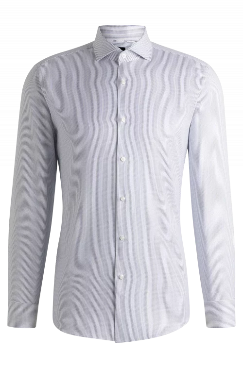 Chemise Manches Longues Ville Fine Rayure Structure Bleu Clair
