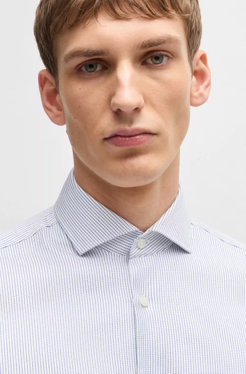 Chemise Manches Longues Ville Fine Rayure Structure Bleu Clair – Image 2