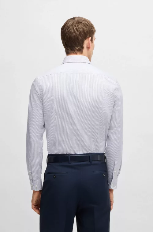 Chemise Manches Longues Ville Fine Rayure Structure Bleu Clair – Image 3
