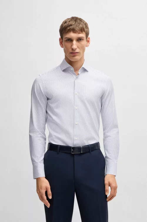 Chemise Manches Longues Ville Fine Rayure Structure Bleu Clair – Image 4