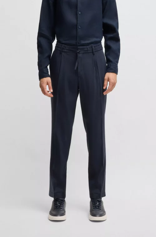 Pantalon Ville Lin Uni Pli Bleu Fonce – Image 2