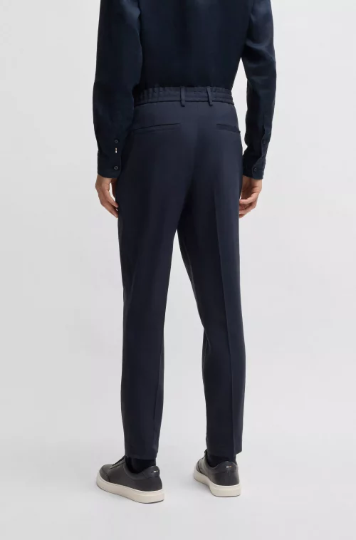 Pantalon Ville Lin Uni Pli Bleu Fonce – Image 3