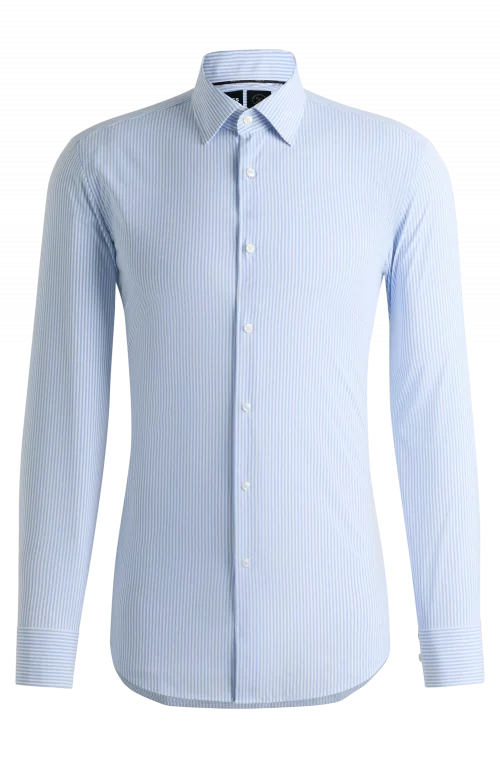 Chemise Manches Longues Ville Performance Rayure Baton Bleu Clair