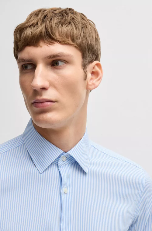 Chemise Manches Longues Ville Performance Rayure Baton Bleu Clair – Image 2