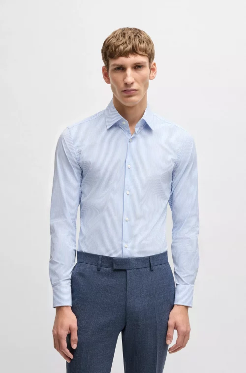 Chemise Manches Longues Ville Performance Rayure Baton Bleu Clair – Image 3
