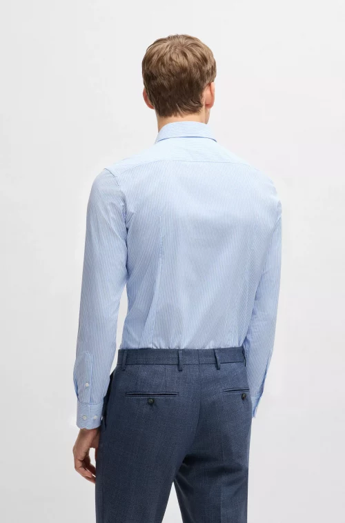 Chemise Manches Longues Ville Performance Rayure Baton Bleu Clair – Image 4