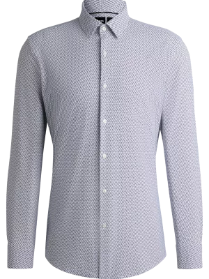 Chemise Manches Longues Ville Performance Dessin Ovale Bleu Moyen