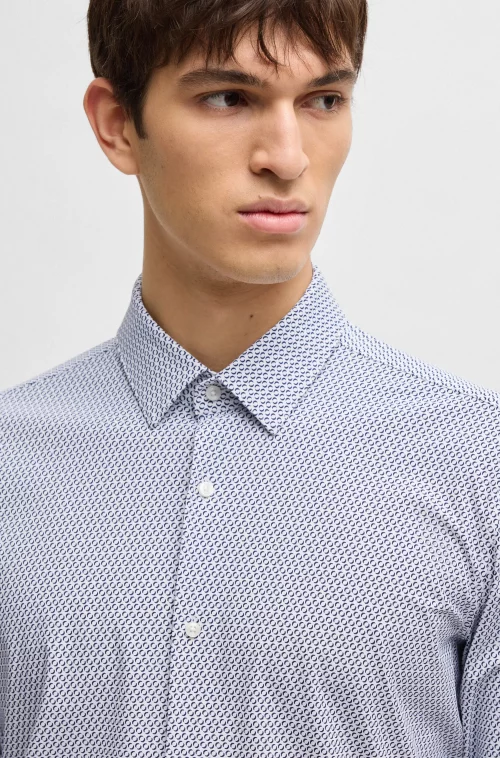 Chemise Manches Longues Ville Performance Dessin Ovale Bleu Moyen – Image 2