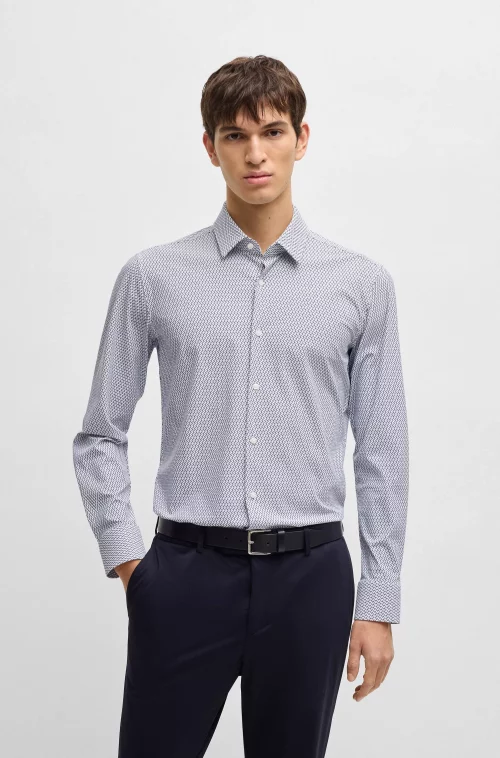 Chemise Manches Longues Ville Performance Dessin Ovale Bleu Moyen – Image 3
