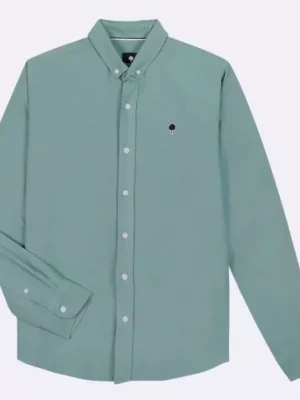 Chemise Manches Longues Sport Oxford Uni Vert Moyen