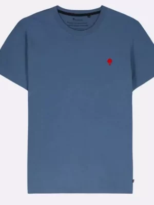 T-shirt Manches Courtes Broderie Arbre Bleu Fonce
