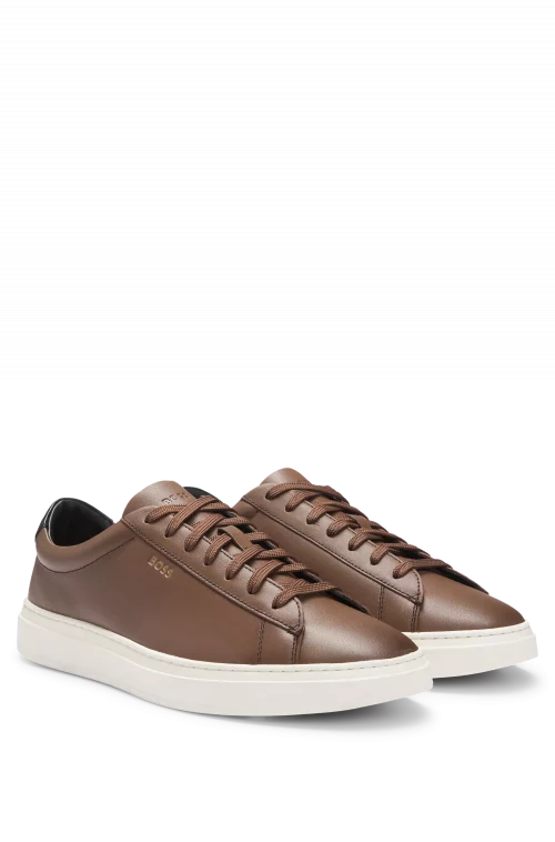 Accessoire Chaussures Sneaker Cuir Beige Fonce