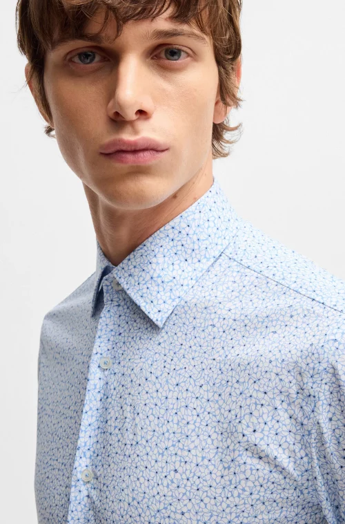 Chemise Manches Longues Ville Fleurs Bleu Clair – Image 2