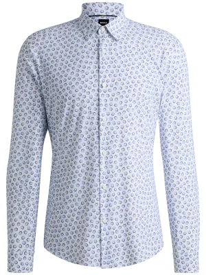 Chemise Manches Longues Ville Performance Fleurs Ciel Bleu Clair