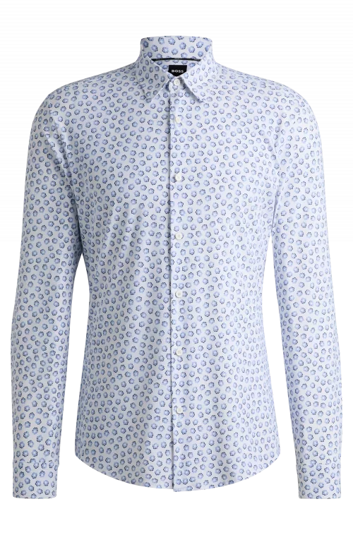 Chemise Manches Longues Ville Performance Fleurs Ciel Bleu Clair
